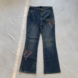 Arizona Jean Co Jeans Juniors 16 Blue Bootcut Butterfly Embroidered Rhinestone